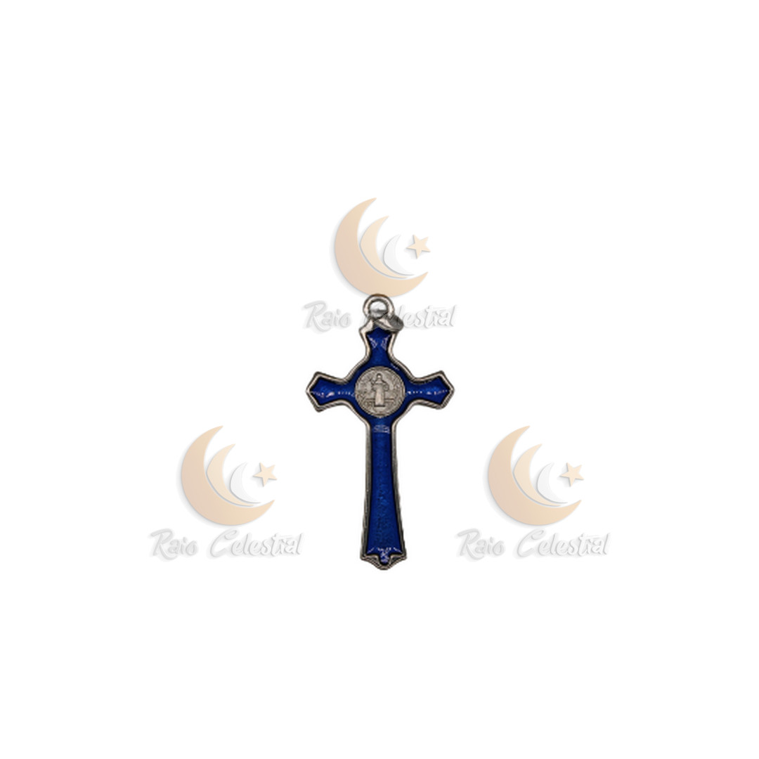 Cruz de S.Bento prateada/azul 5cm
