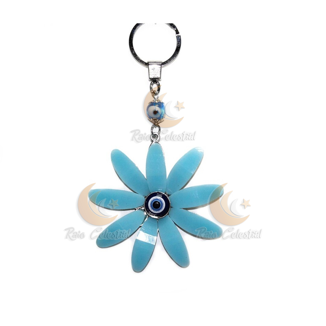 Porta Chaves Olho Turco - Flor Azul 12cm (3 und)
