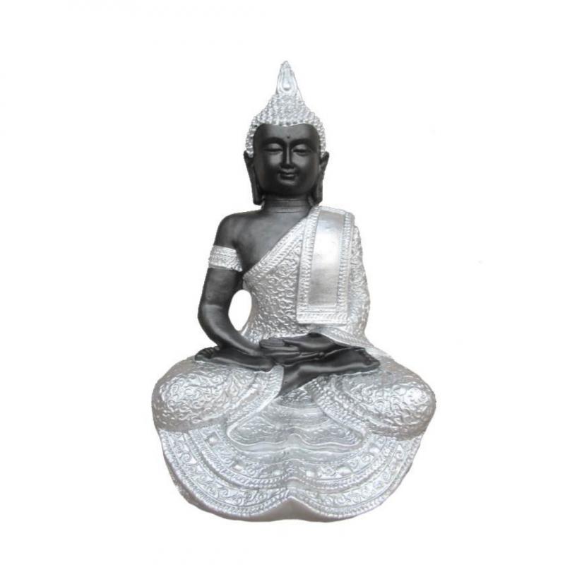 Buda Thai Prata/Preto 32cm