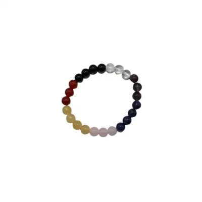 Pulseira Chakras Bola Lisa com Onix 8mm