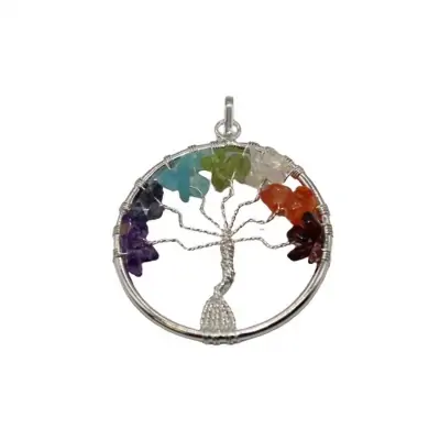 Pend Arvore da Vida Chakras (c/Banho de Prata) 4 cm