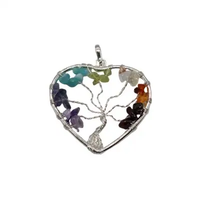 Pend Coração c/Arvore da Vida Chakras (c/Banho de Prata) 4 cm