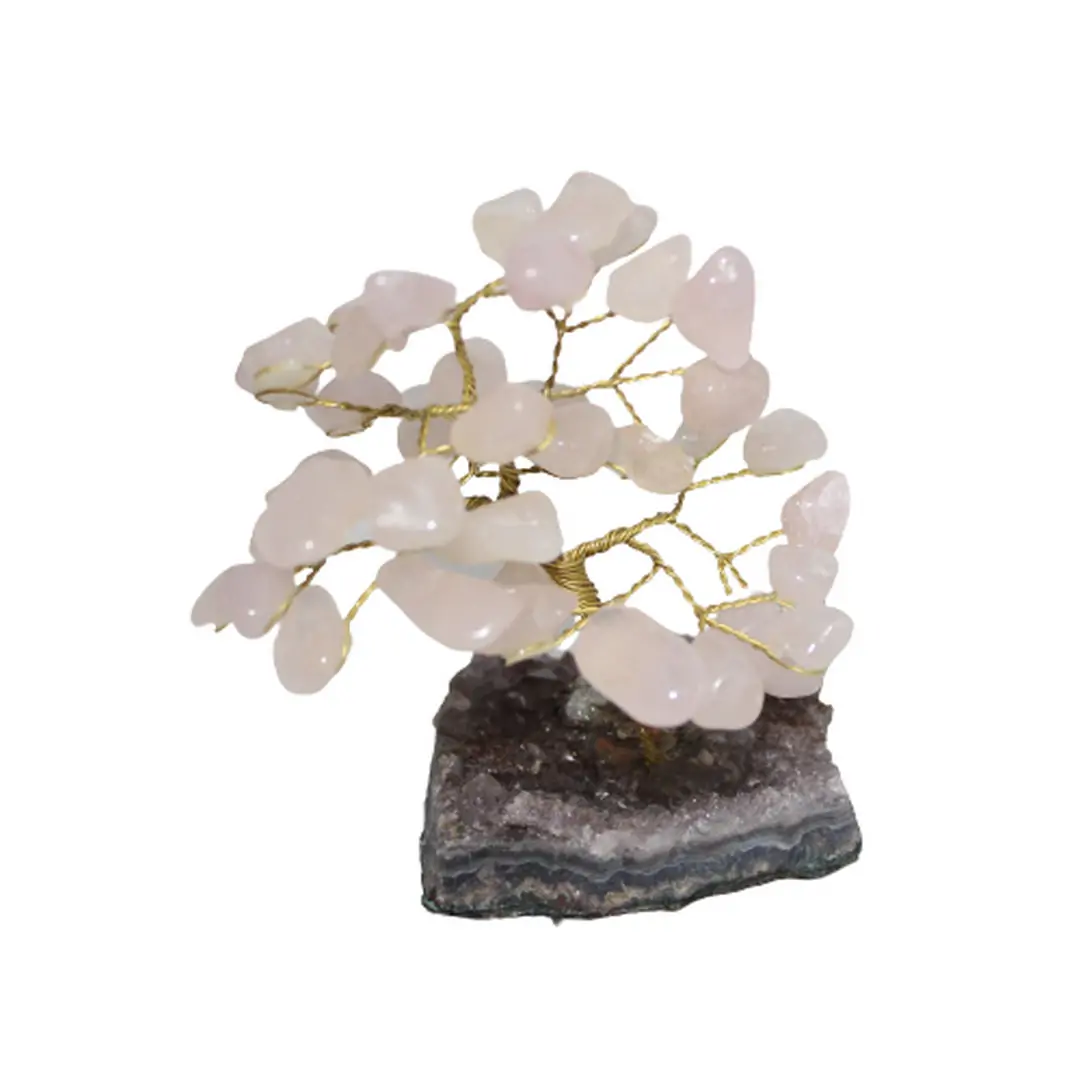 Arvore de Quartzo Rosa com Base de Ametista