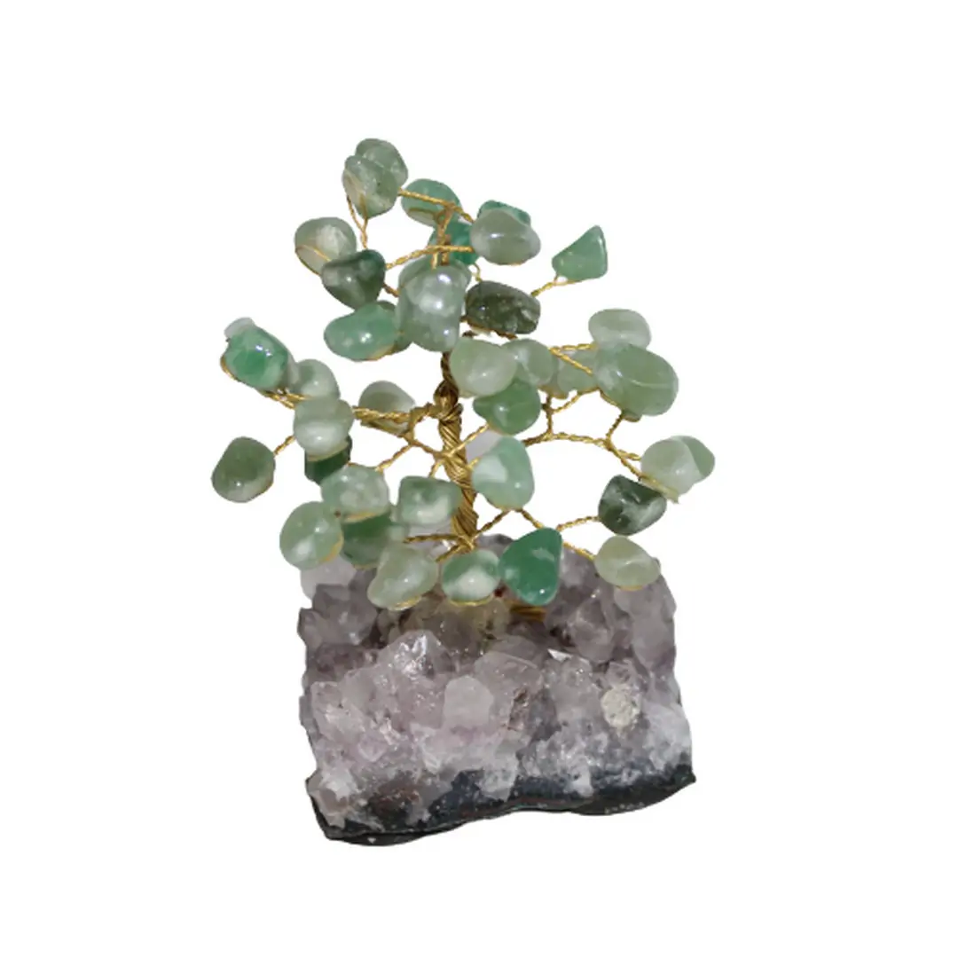 Arvore de Quartzo Verde com Base de Ametista