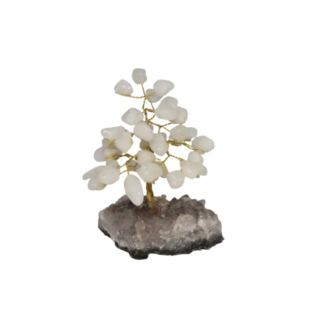 Arvore de Quartzo Leitoso com Base de Ametista 12 cm