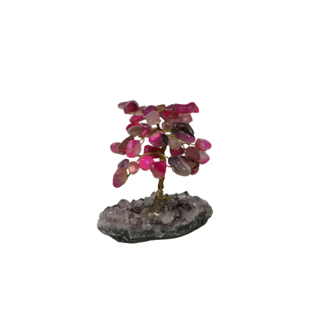 Arvore de Opala Rosa com Base de Ametista 12 cm
