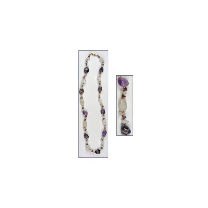 Colar Mineral Ametista/Cristal Quartzo 65 cm