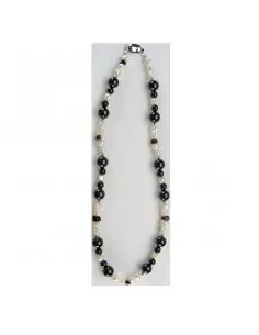 Colar Mineral Obsidiana Negra c/Perola