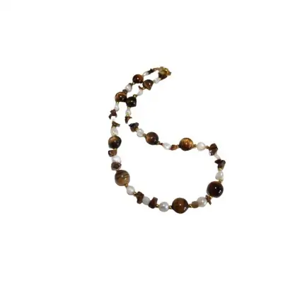 Colar Mineral Olho de Tigre c/Perola