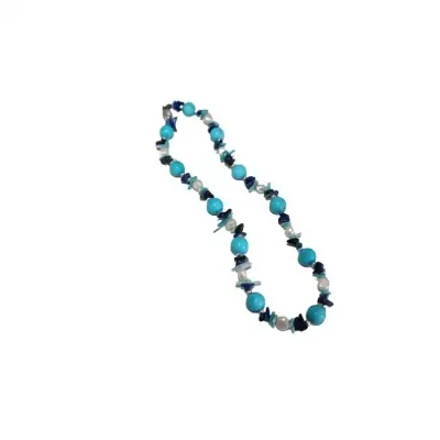 Colar Mineral Howlita Azul/Lápis Lazuli c/Perola