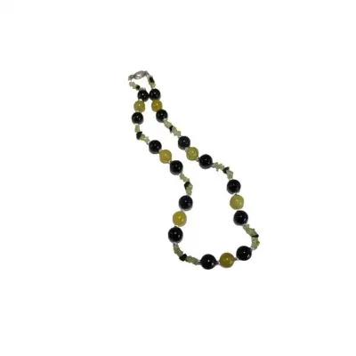 Colar Mineral Obsidiana Negra/Verde
