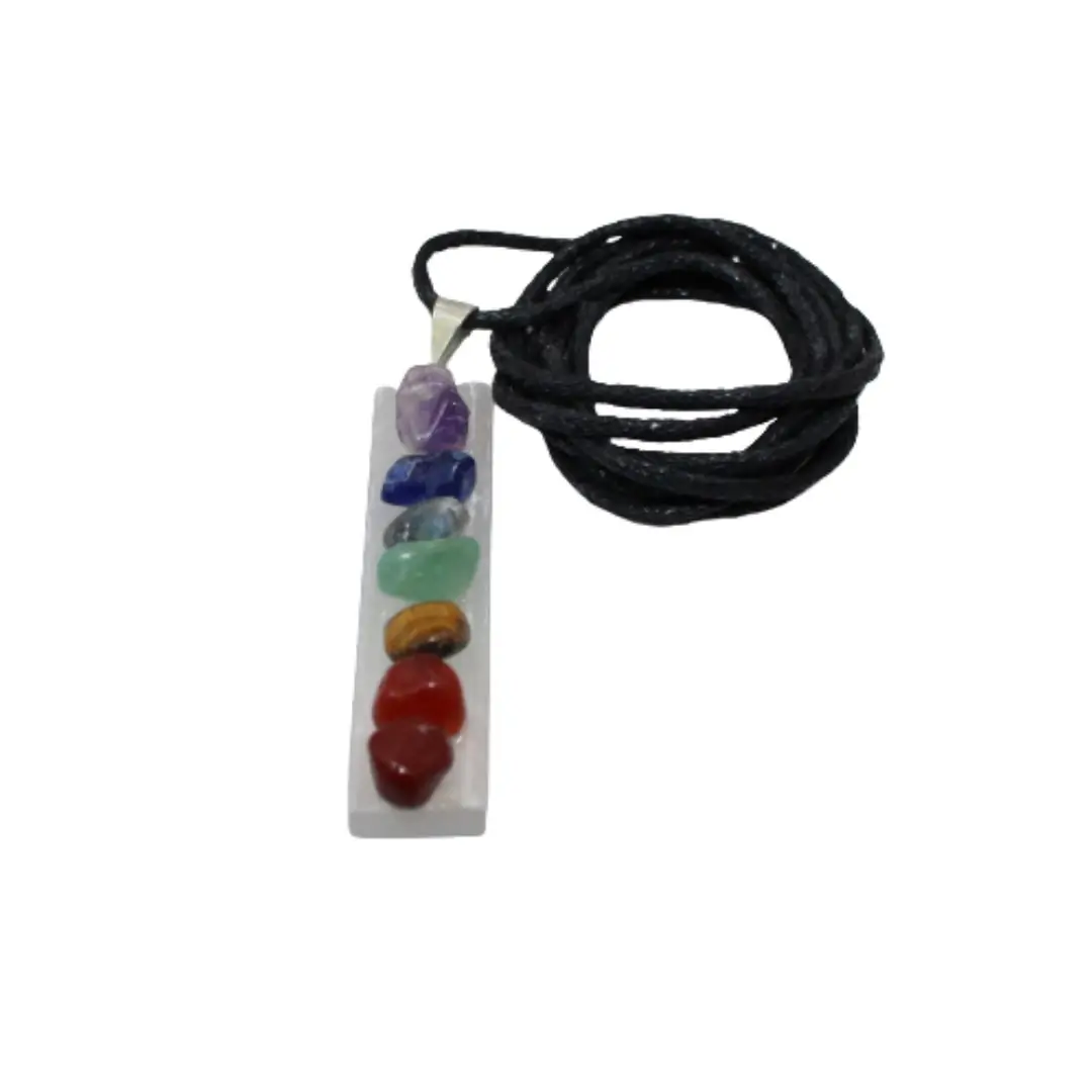 Ping. 7 Chackras Selenite c/ Cordão e Pagela