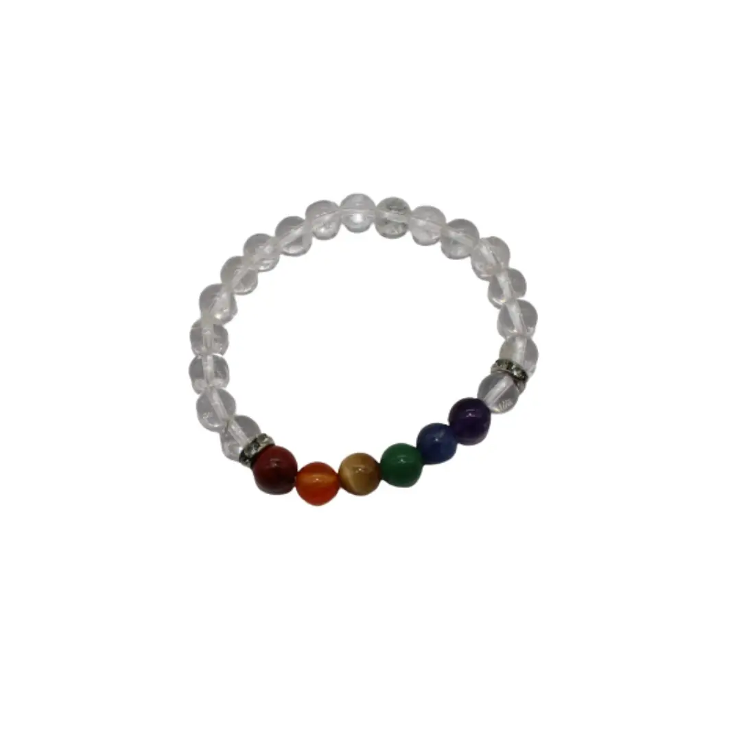 Pulseira Cristal c/ 7 Chakras Bola 8mm