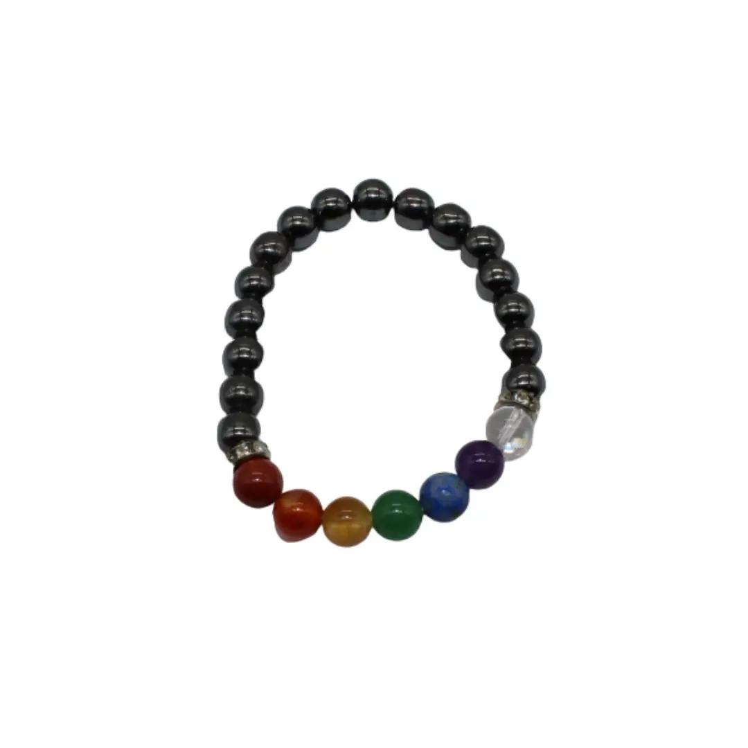 Pulseira Hematita c/ 7 Chakras Bola 8mm
