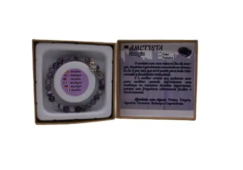 Pulseira Ametista com Pendente Coruja
