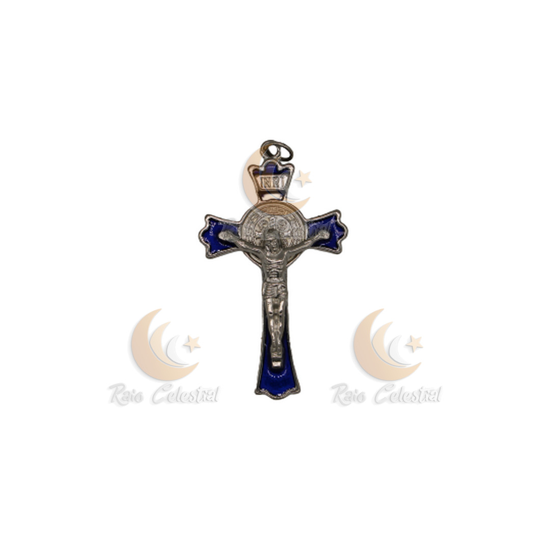 Cruz de S.Bento prateada/azul 7cm