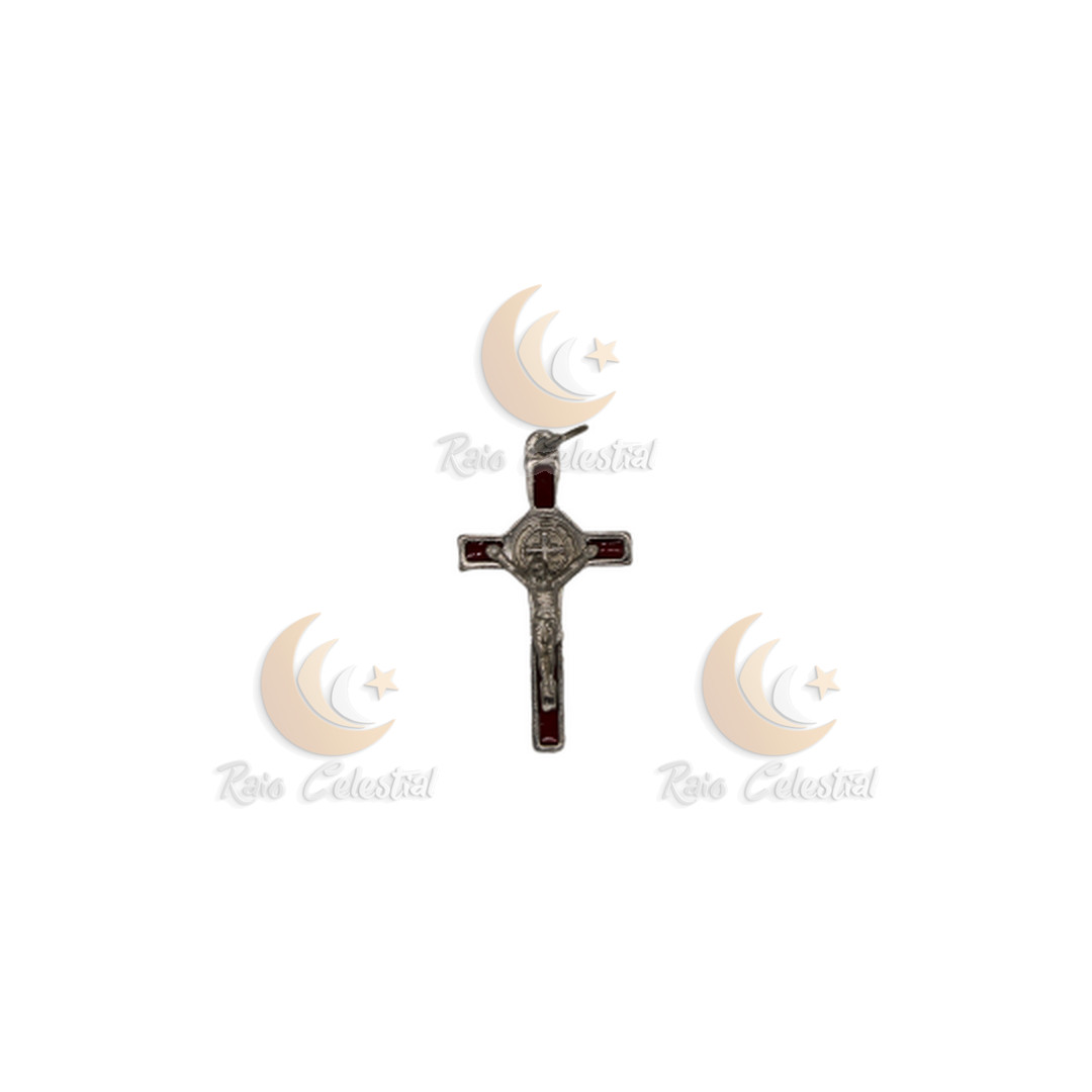 Cruz de S.Bento prateada/vermelho 5cm