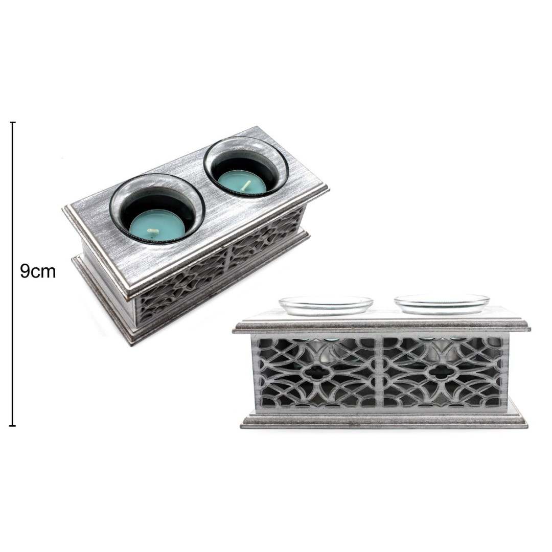 Porta Velas Madeira 18x9x7cm