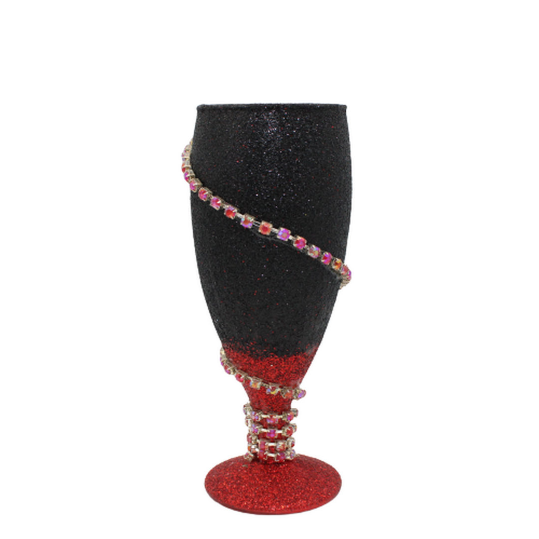 Copo Pomba Gira Brilhante Preto e Pé Vermelho c/Brilhos