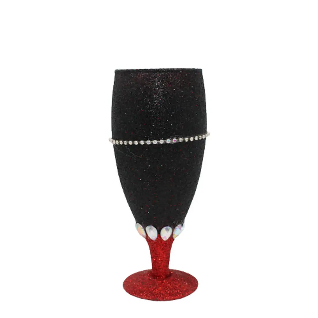 Copo Pomba Gira Brilhante Preto e Pé Vermelho c/Pedrinhas