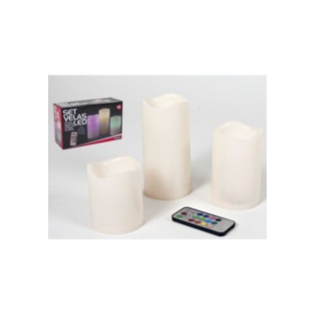 Set 3 velas LED multicolor