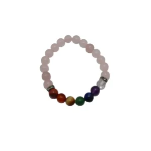 Pulseira Quartzo Rosa c/7 Chakras 8mm