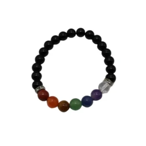 Pulseira Obsidiana Negra c/7 Chakras bola 8mm